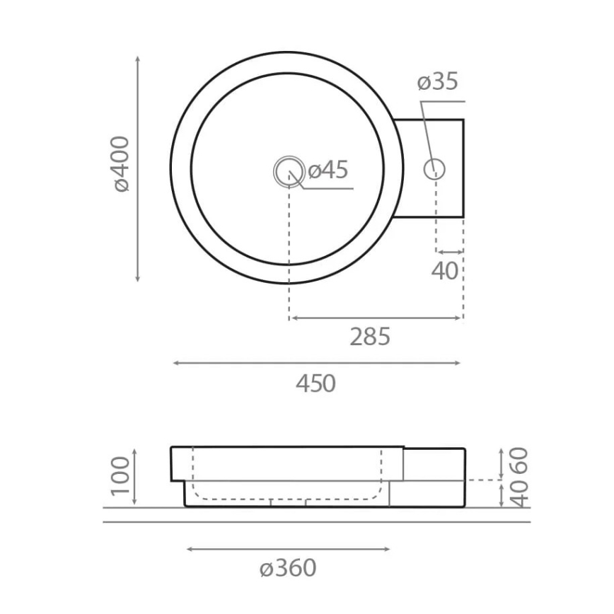 Bathco 00339 - Lavatório de sobrepor ICONO 40x45 cm pedra/cinzento