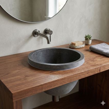 Bathco 00374 - Lavatório de embutir na bancada MIRAGE, Ø 40 cm, pedra/cinzento