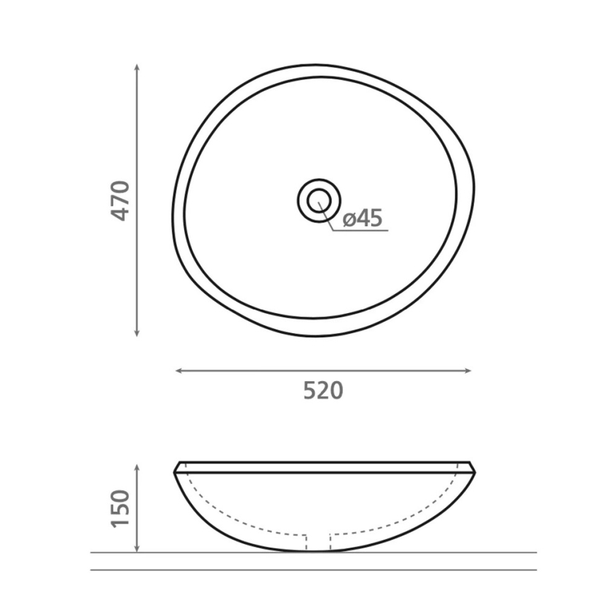 Bathco 00393 - Lavatório de bancada RIO 52x47 cm pedra/cinzento