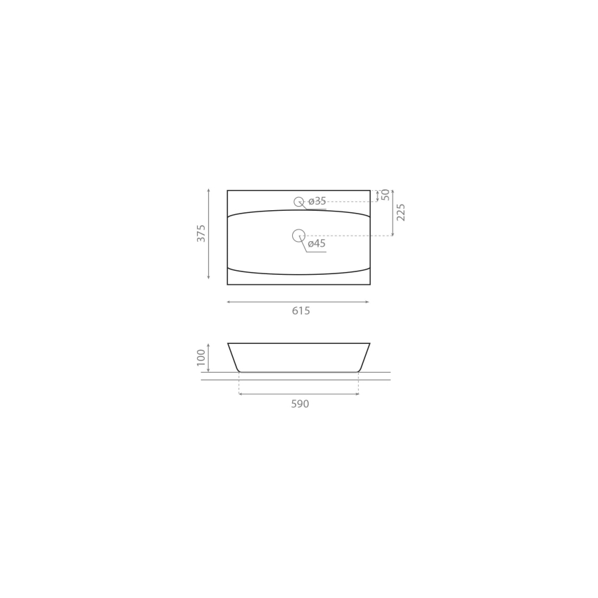 Bathco 0041 - Lavatório de bancada SARDINERO 61,5x37,5 cm porcelana/branca