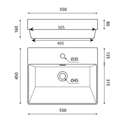 Bathco 0062 - Lavatório encastrado FUNCHAL 55x45 cm porcelana/branco
