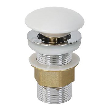 Bathco 0212MT - Válvula CLICK-CLACK para lavatório sem transbordamento, diâmetro 6 cm, cromado brilhante / branco mate