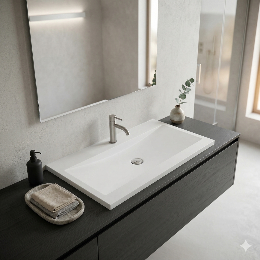 Bathco 0506 - Lavatório encastrado MANHATTAN 100x45 cm resina/branco