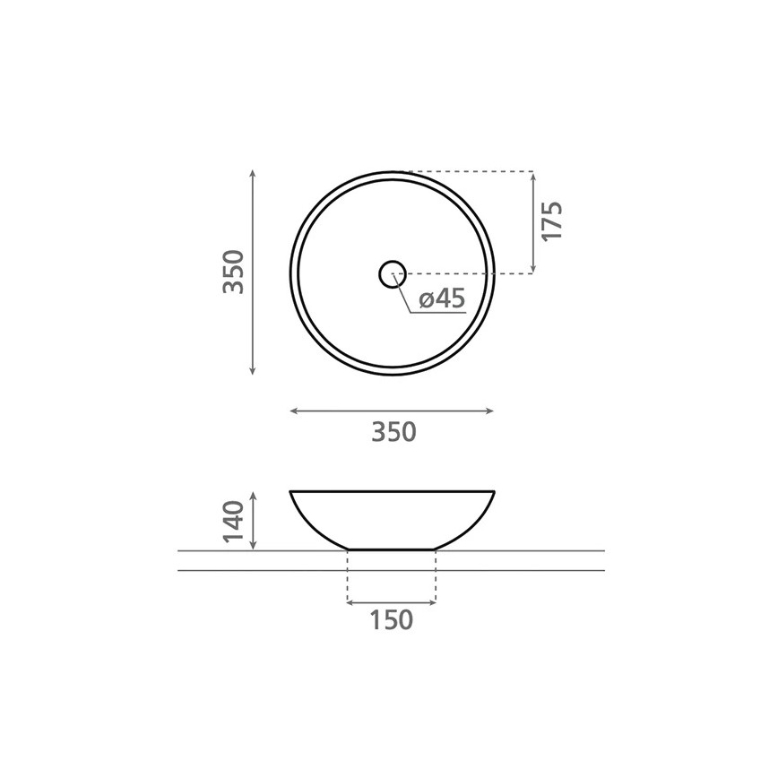 Bathco 4015 - Lavatório de bancada CASTELLON diâmetro 35 cm porcelana/branco