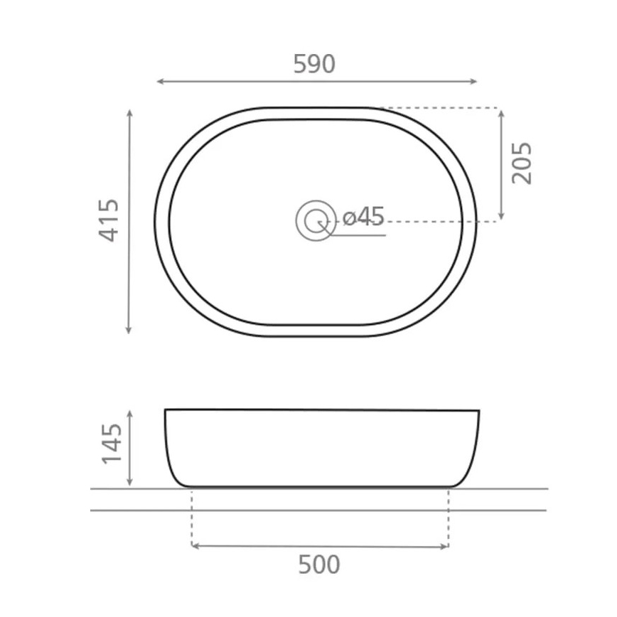 Bathco 4037 - Lavatório de sobrepor TOULOUSE 59x41,5 cm porcelana/branco