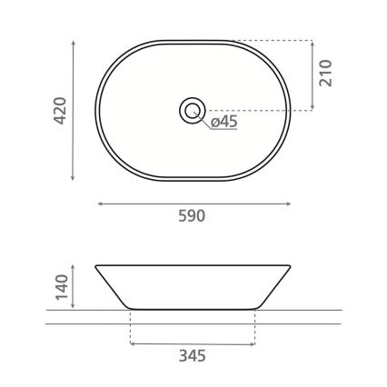 Bathco 4038 - Lavatório para bancada TOULOUSE 59x42 cm porcelana/branco