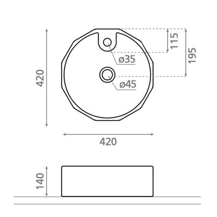 Bathco 4158 - Lavatório para bancada CIRCUS Ø 42 cm porcelana/branco