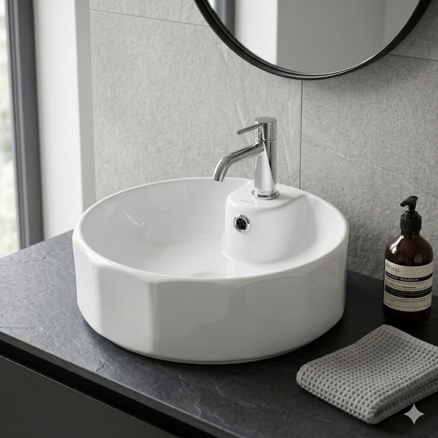 Bathco 4158 - Lavatório para bancada CIRCUS Ø 42 cm porcelana/branco