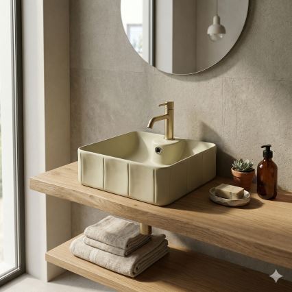 Bathco 4162 - Lavatório de bancada CIRCUS 40x40 cm porcelana/bege