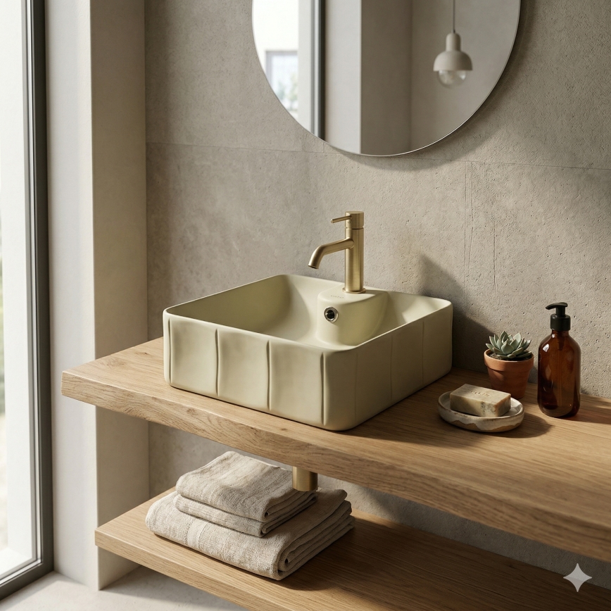 Bathco 4162 - Lavatório de bancada CIRCUS 40x40 cm porcelana/bege