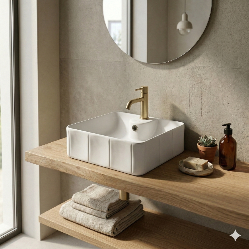 Bathco 4163 - Lavatório de bancada CIRCUS 40x40 cm porcelana/branco