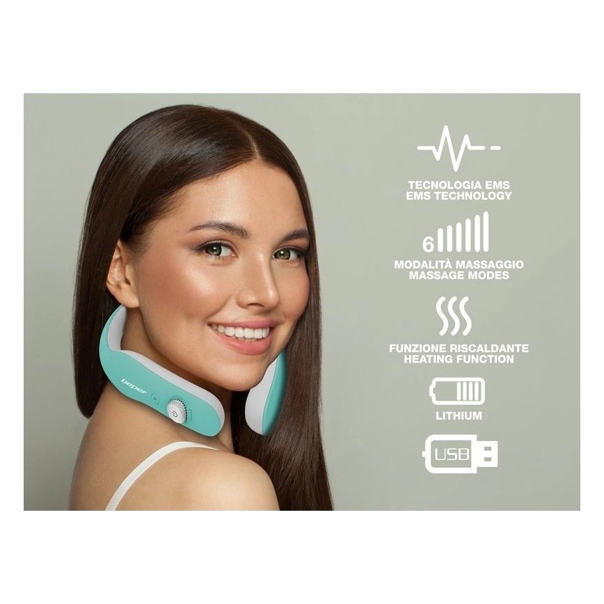 Beper - Massageador de pescoço recarregável com EMS 5V/900 mAh verde menta