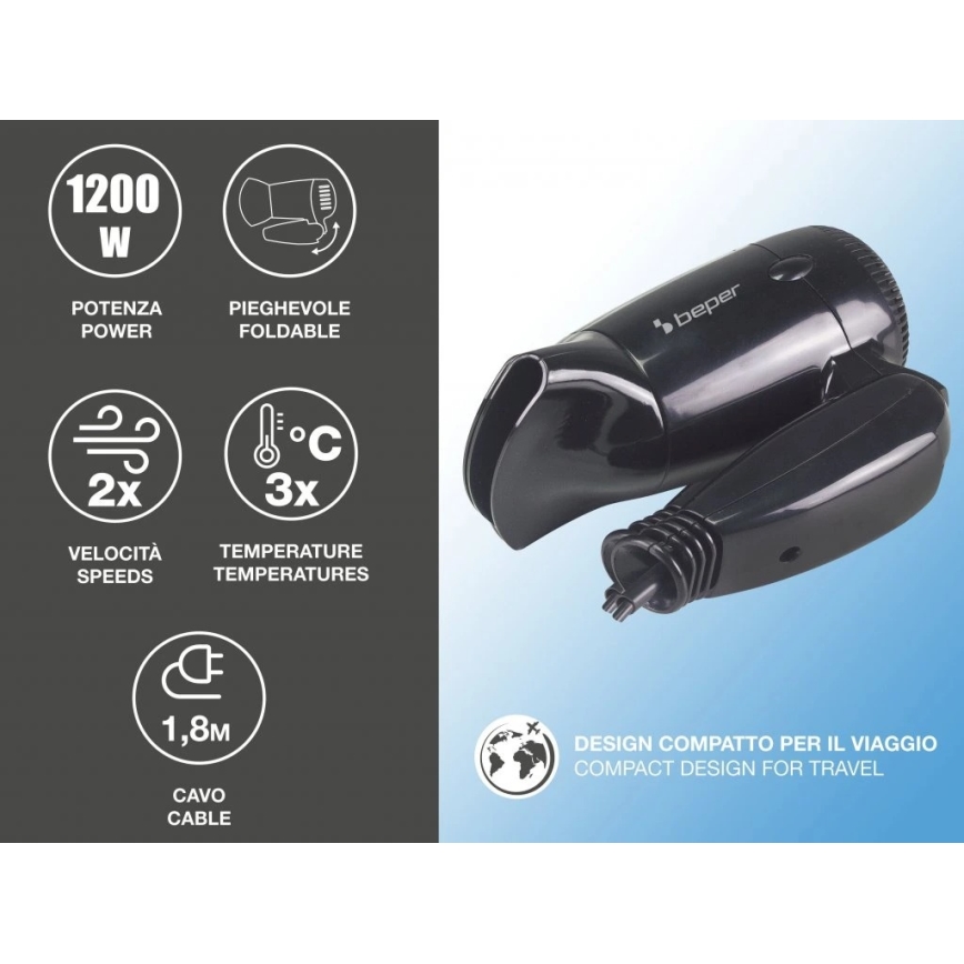Beper - Secador de cabelo de viagem 1200W/230V
