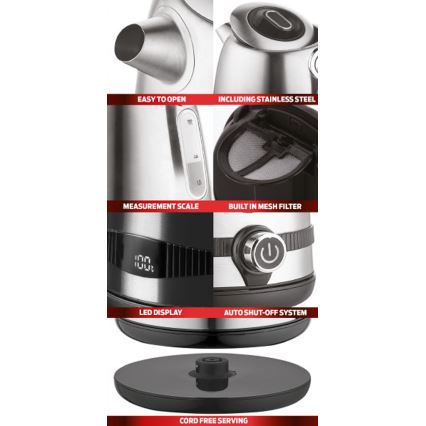 BerlingerHaus- Chaleira com termoregulação 1,7 l 2200W/230V aço inoxidável/vermelho