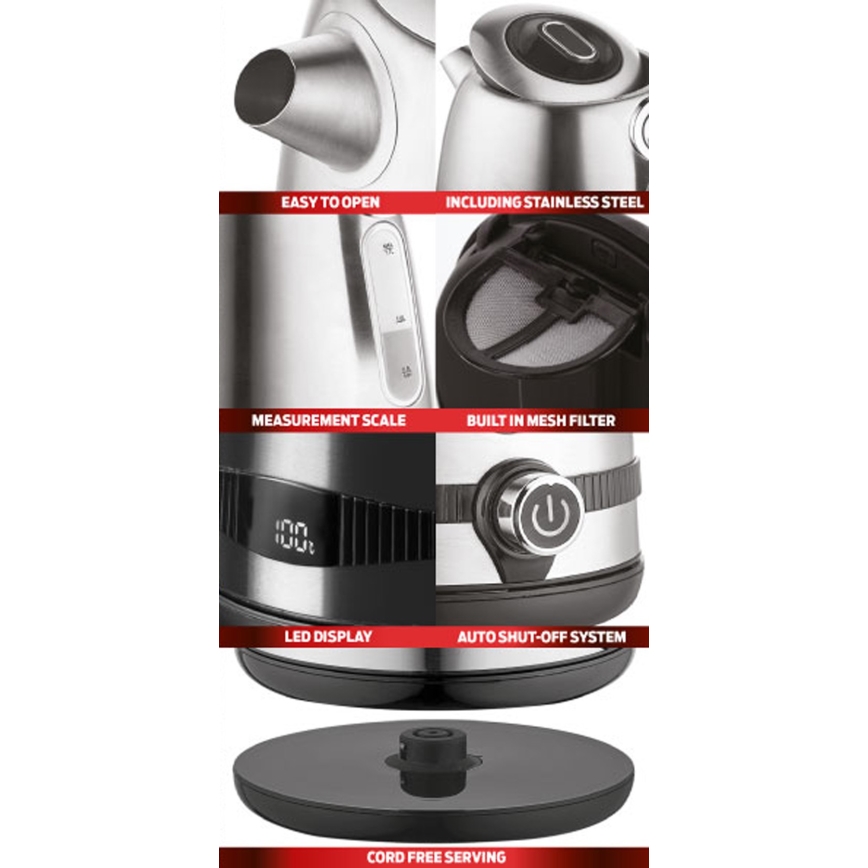 BerlingerHaus- Chaleira com termoregulação 1,7 l 2200W/230V aço inoxidável/vermelho