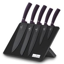 BerlingerHaus - Conjunto de facas de aço inoxidável com suporte magnético 6 pcs roxo/preto