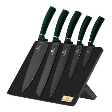 BerlingerHaus - Conjunto de facas de aço inoxidável com suporte magnético 6 pcs verde/preto