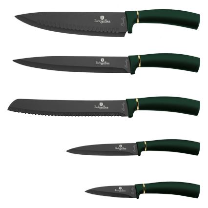BerlingerHaus - Conjunto de facas de aço inoxidável com suporte magnético 6 pcs verde/preto
