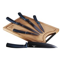 BerlingerHaus - Conjunto de facas de aço inoxidável com tábua de corte de bambu 6 pcs azul/preto