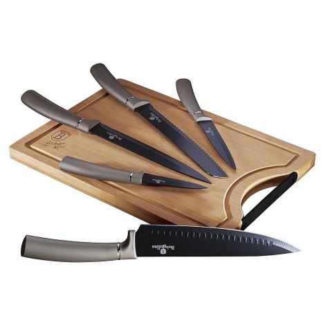 BerlingerHaus - Conjunto de facas de aço inoxidável com tábua de corte de bambu 6 pcs bege/preto
