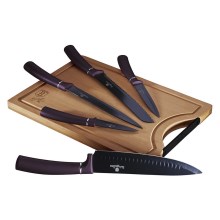 BerlingerHaus - Conjunto de facas de aço inoxidável com tábua de corte de bambu 6 pcs roxo/preto