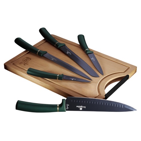 BerlingerHaus - Conjunto de facas de aço inoxidável com tábua de corte de bambu 6 pcs verde