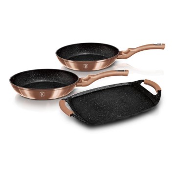 BerlingerHaus- Conjunto de panelas com superfície de mármore 2 pcs + placa de grelhador rosa ouro