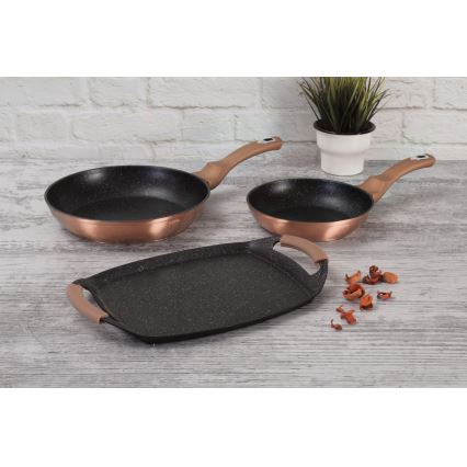 BerlingerHaus- Conjunto de panelas com superfície de mármore 2 pcs + placa de grelhador rosa ouro