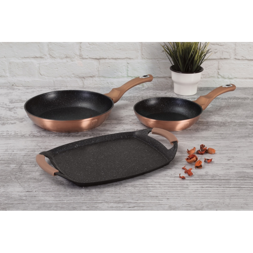 BerlingerHaus- Conjunto de panelas com superfície de mármore 2 pcs + placa de grelhador rosa ouro