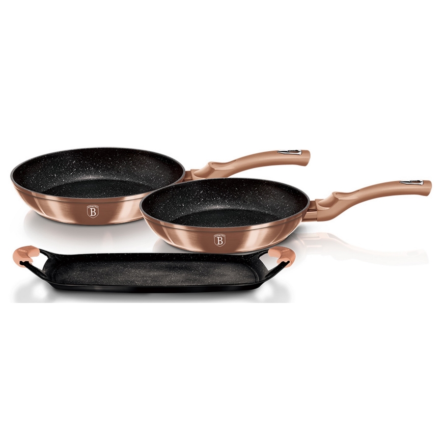 BerlingerHaus- Conjunto de panelas com superfície de mármore 2 pcs + placa de grelhador rosa ouro