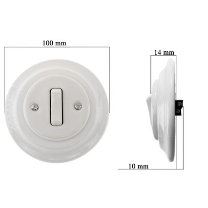 Bohemia-Design - Interruptor retro simples em porcelana com moldura n.º 1 branco