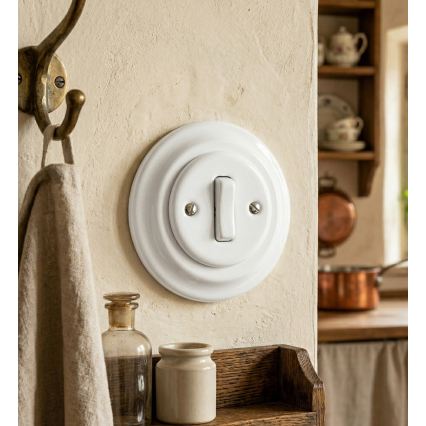 Bohemia-Design - Interruptor retro simples em porcelana com moldura n.º 1 branco