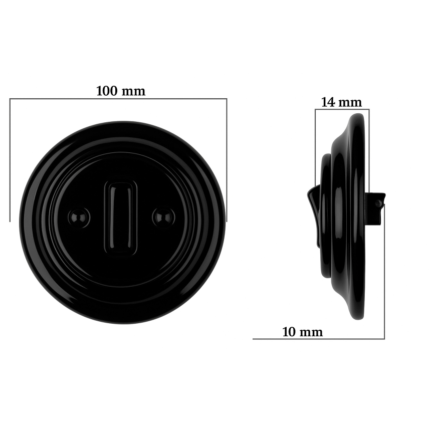 Bohemia-Design - Interruptor retro simples em porcelana com moldura n.º 1 preto
