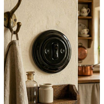 Bohemia-Design - Interruptor retro simples em porcelana com moldura n.º 1 preto