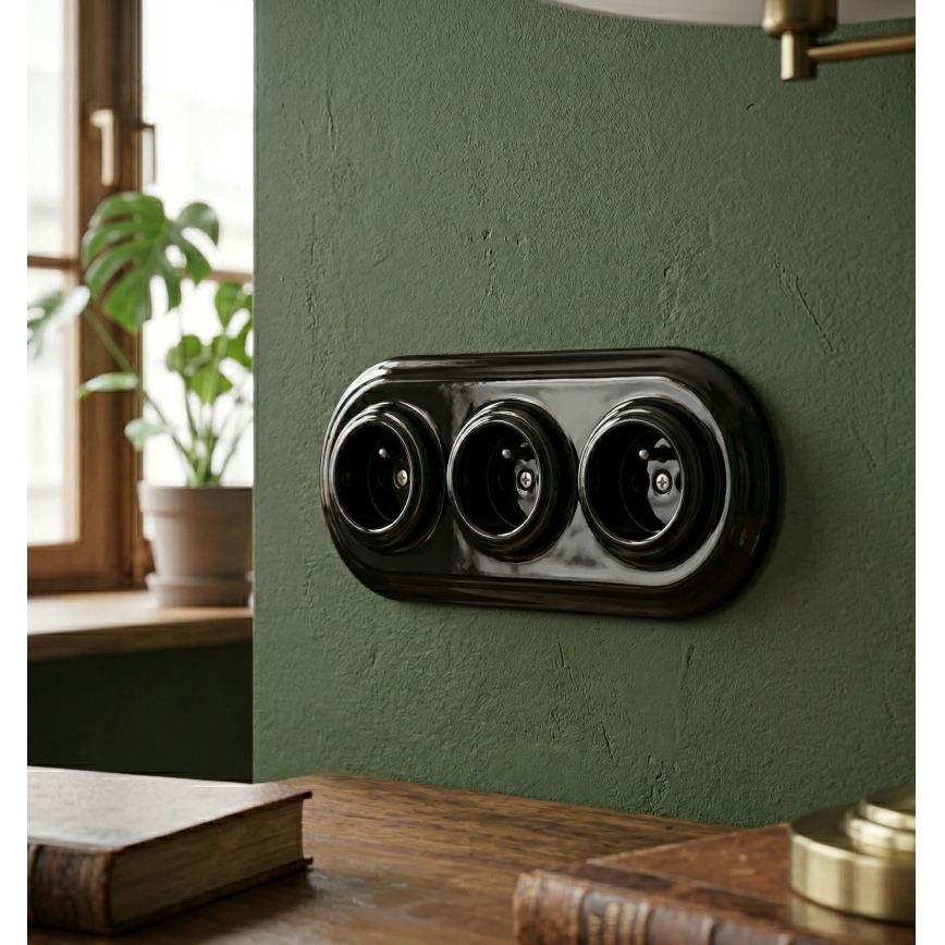 Bohemia-Design - Moldura retro tripla em porcelana preta