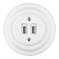 Bohemia-Design - Tomada de alimentação USB retro em porcelana com moldura, 2x USB-A, branca