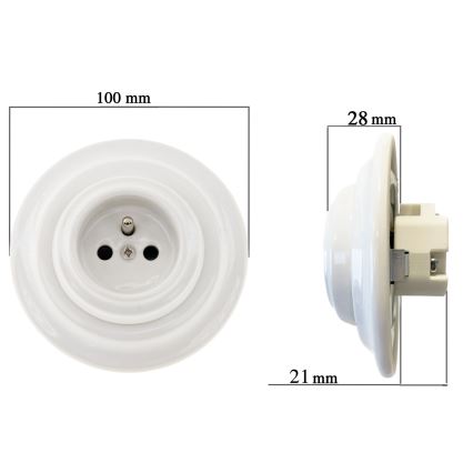 Bohemia-Design - Tomada doméstica retro em porcelana com moldura SCHUKO 250V/16A branca