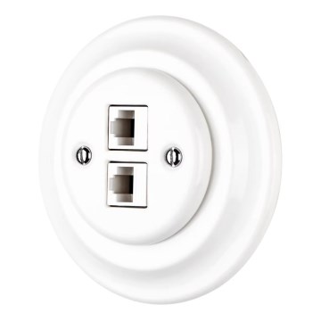 Bohemia-Design - Tomada Ethernet retro em porcelana com moldura, 2x CAT.5E, branca