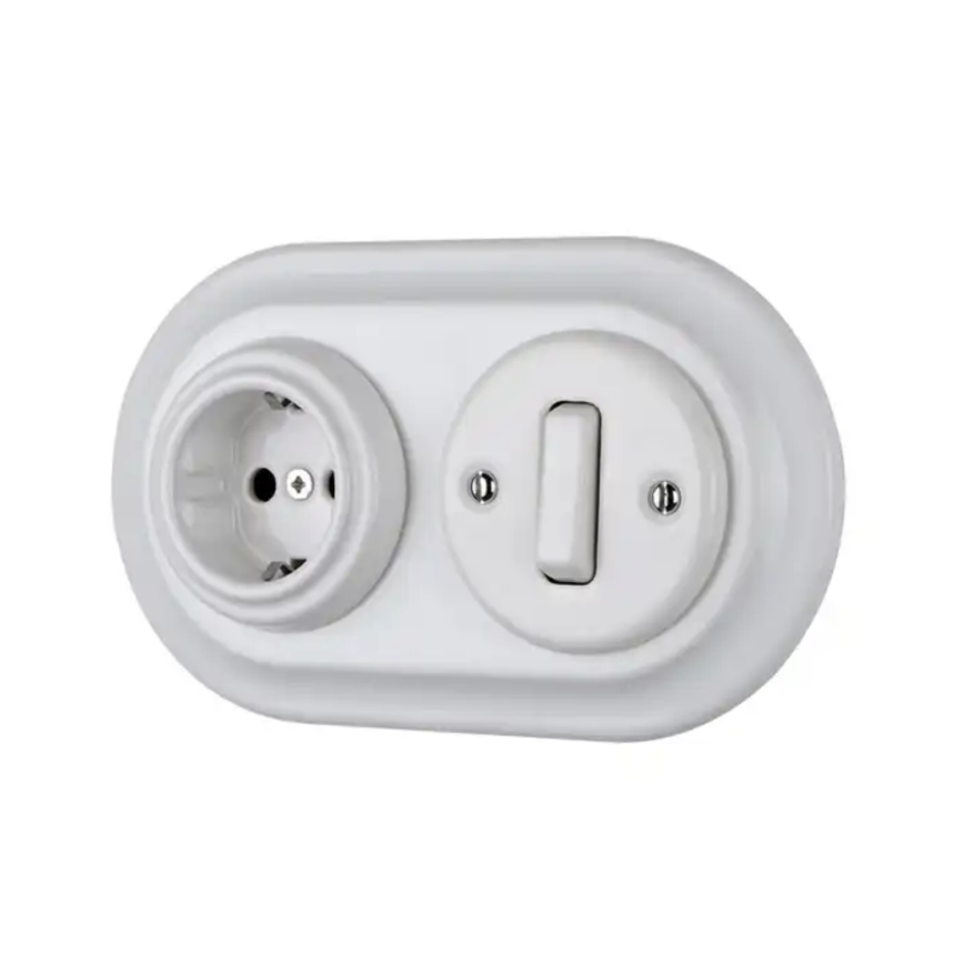 Bohemia-Design - Tomada retro de porcelana para uso doméstico, sem moldura, 250V/16A, branca