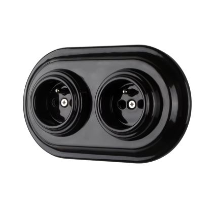 Bohemia-Design - Tomada retro em porcelana para uso doméstico, sem moldura, 250V/16A, preta
