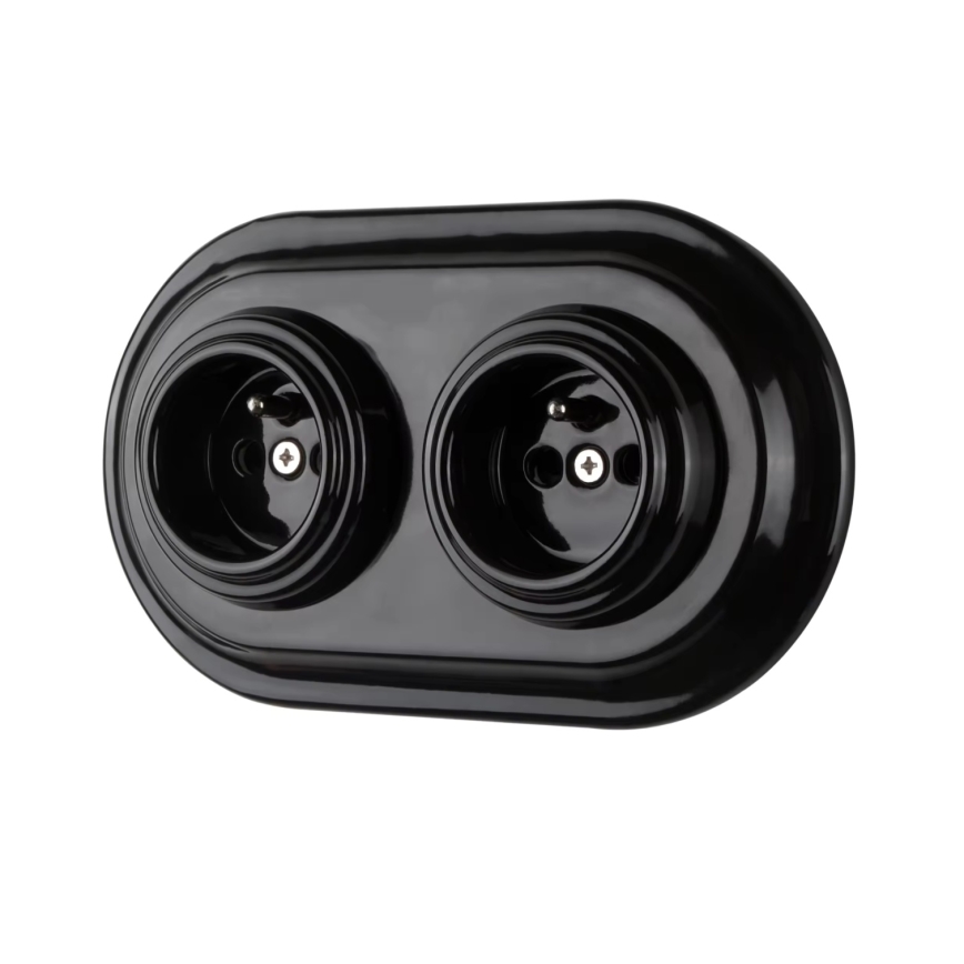 Bohemia-Design - Tomada retro em porcelana para uso doméstico, sem moldura, 250V/16A, preta