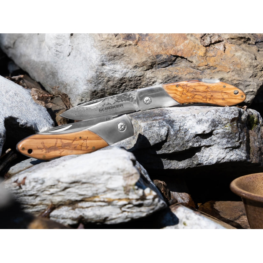 Böker - Faca de bolso em aço damasco Magnum Caveman 19,4 cm