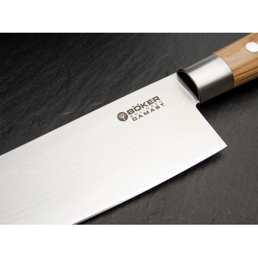 Böker - Faca de cozinha em aço damasco DAMAST OLIVE 21,2 cm em madeira de oliveira