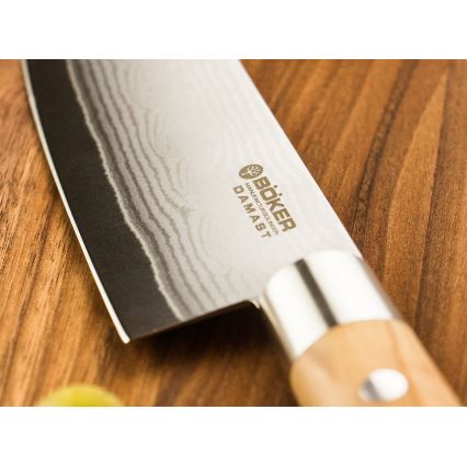 Böker - Faca de cozinha santoku em aço damasco DAMAST OLIVE 17,2 cm madeira de oliveira