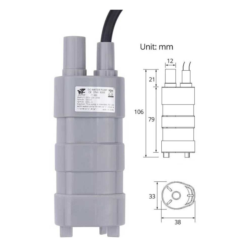 Bomba submersível 12 V, 600 L/h