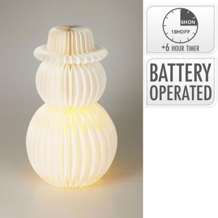 Boneco de neve LED de Natal 39 cm, 12xLED/3xAA, branco quente