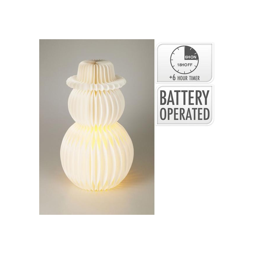 Boneco de neve LED de Natal 39 cm, 12xLED/3xAA, branco quente