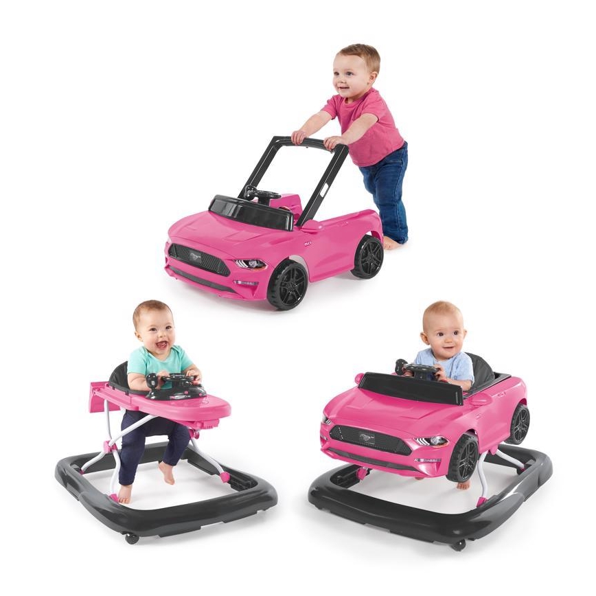 Bright Starts - Andador infantil 3 em 1 FORD MUSTANG rosa