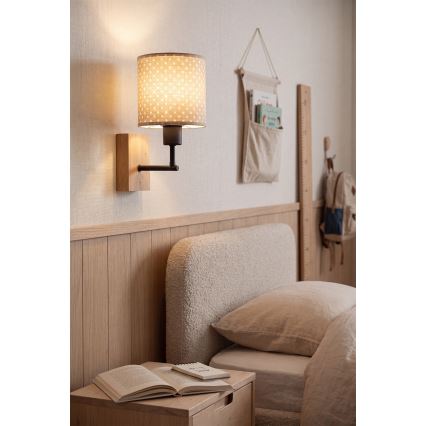 BRILAGI - Candeeiro de Parede Infantil BOBO WOOD 1xE27/25W/230V carvalho/preto/bege/bolinhas