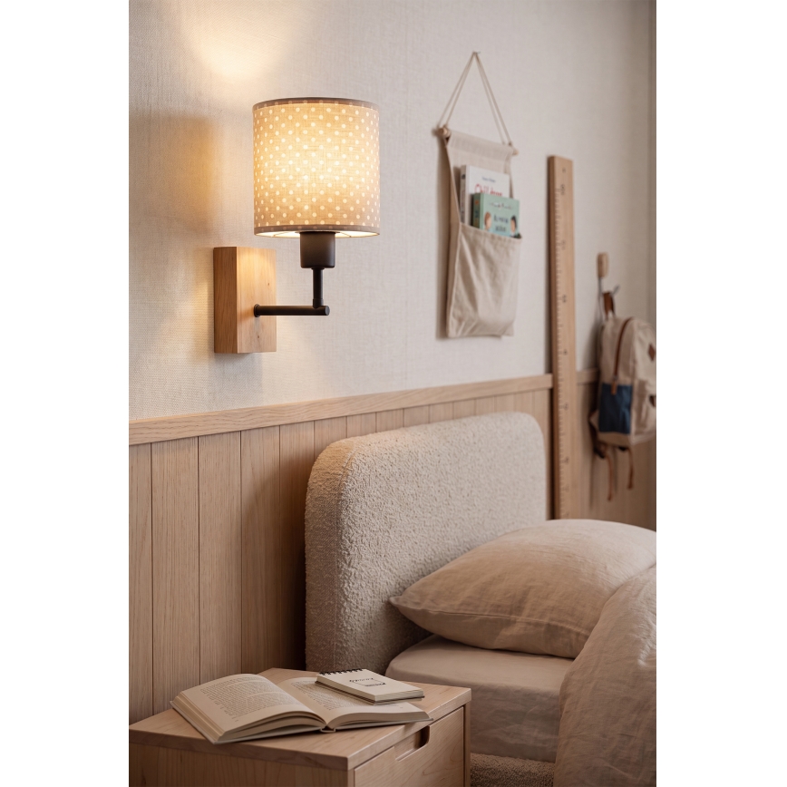 BRILAGI - Candeeiro de Parede Infantil BOBO WOOD 1xE27/25W/230V carvalho/preto/bege/bolinhas